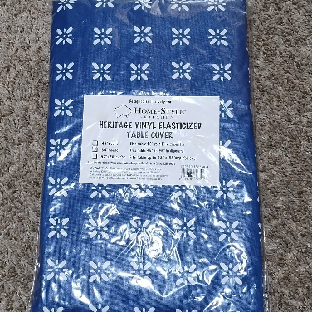 Heritage Vinyl Elasticized Table Cover Size 60" Round NIP/NEW.